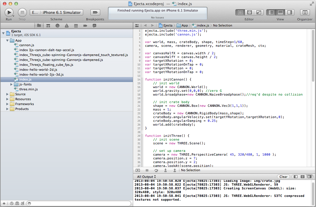 Ejecta in Xcode