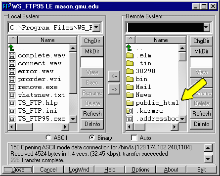[image of WSftp program local and remote file setup]