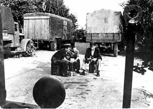 Trucks Stopped by Soviet Road Block