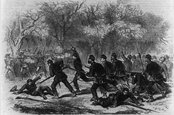 Union charging through the woods