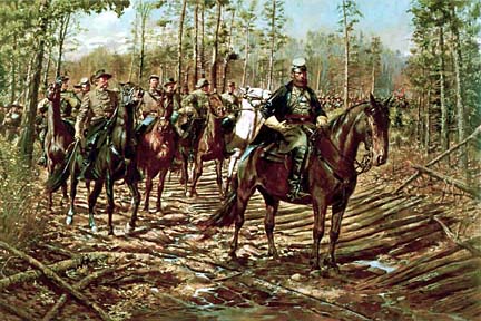 Stonewall Jackson leading his troops on horseback