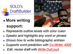 Description of the software features that help students with the writing process