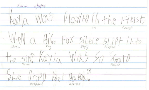 A sample of Viviana's hand writing