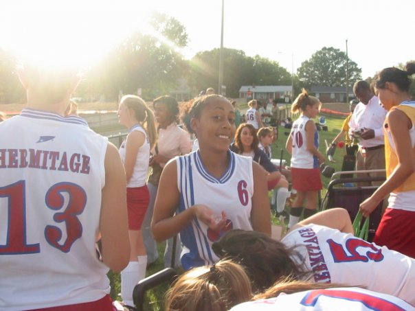 me getting ready to play field hockey