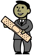 a man holding a bandage