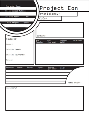 A character sheet for a sci-fi tabletop rpg