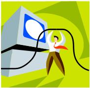 man leaping to computer