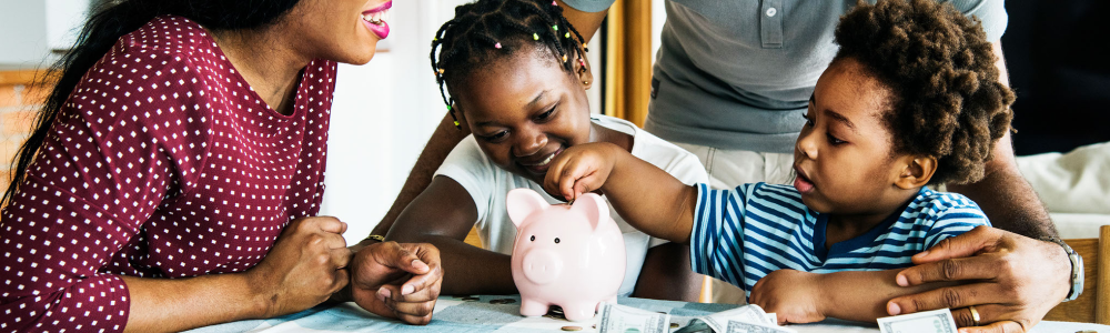 children interacting with money