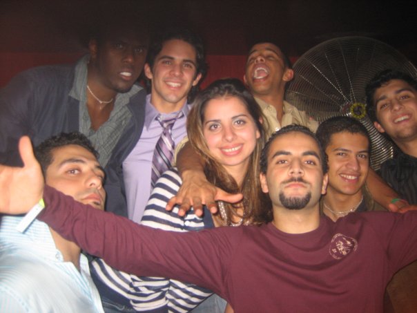 at the club with friends
