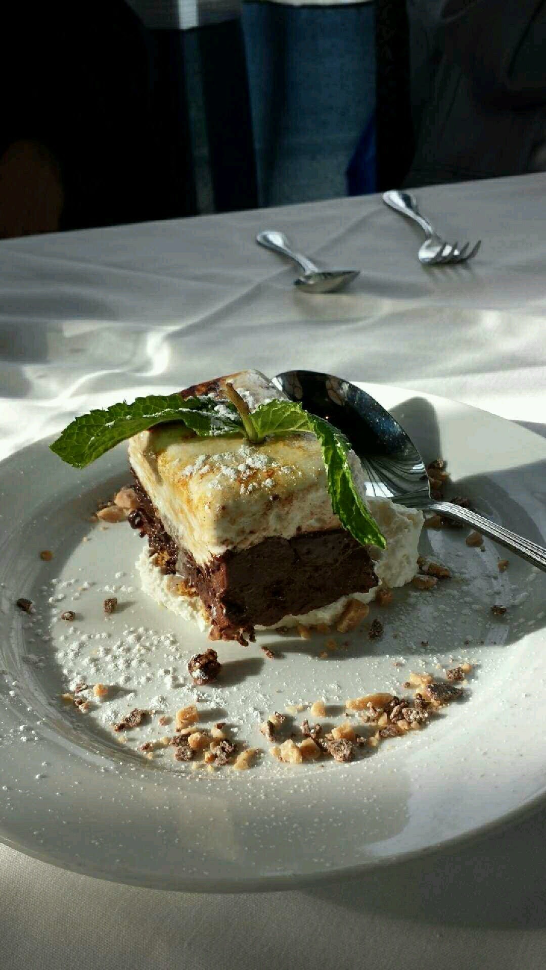 Chocolate, mousse, cake, nuts, sugar