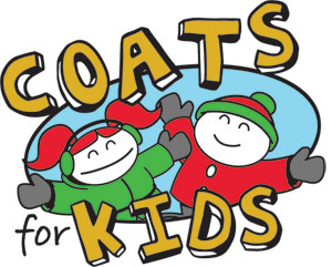 An image of two kids with coats which helps show the people that they can donate their coats to younger kids