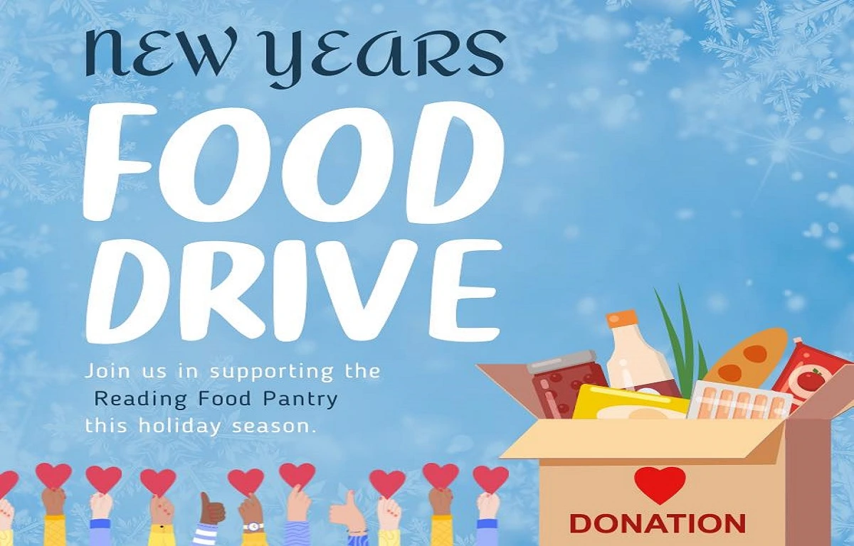 The image text that displays 'New Years Food Drive' which is used to show an interval of time in which people can donate their foods accordingly