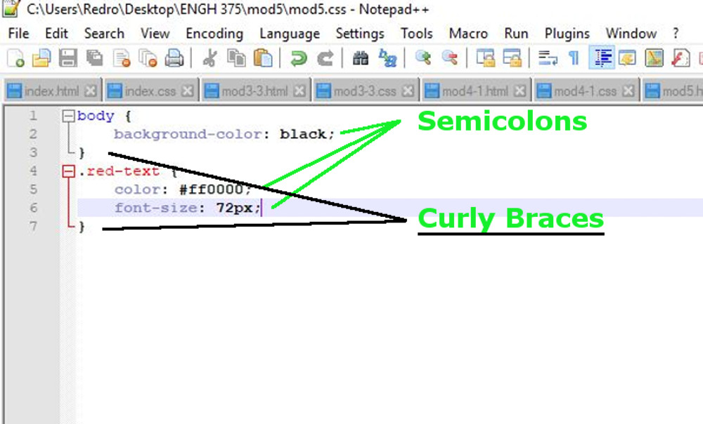 CSS semicolons and curly braces