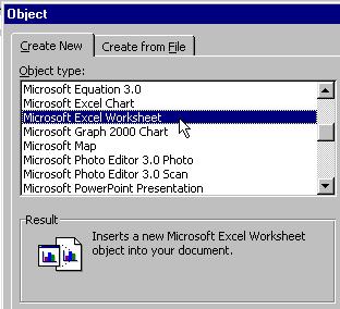 MsWord "Insert Excel Worksheet"