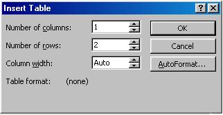 MSWord "Insert table"