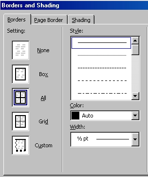 Table format in MSWord