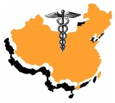 Map of China with caducei