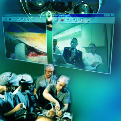 Picture of doctors performing surgery using telemedicine