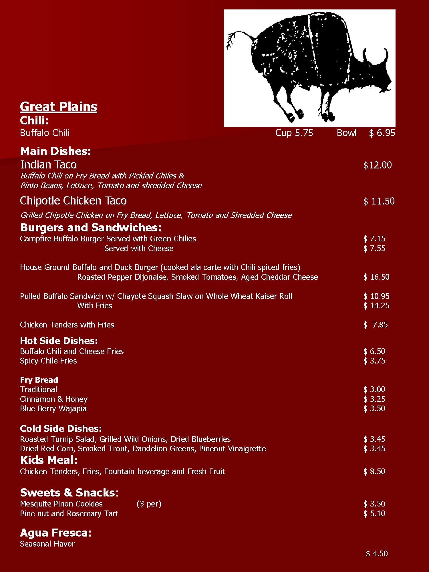 Great Plains Menu