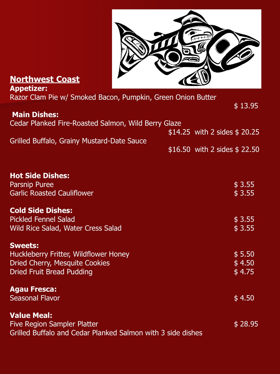 Northwest Coast Menu